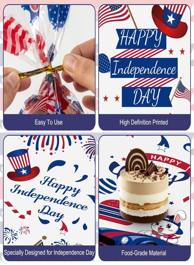 Litmitfu 100 Pcs 4th of July Treat Bags - Happy Patriotic Day Plastic Cellophane Bag, Clear Fourth of July Gift Goodie Candy Favor Bags with Gold Twist Ties for Independence Day Party Favors Supplies - Image 5
